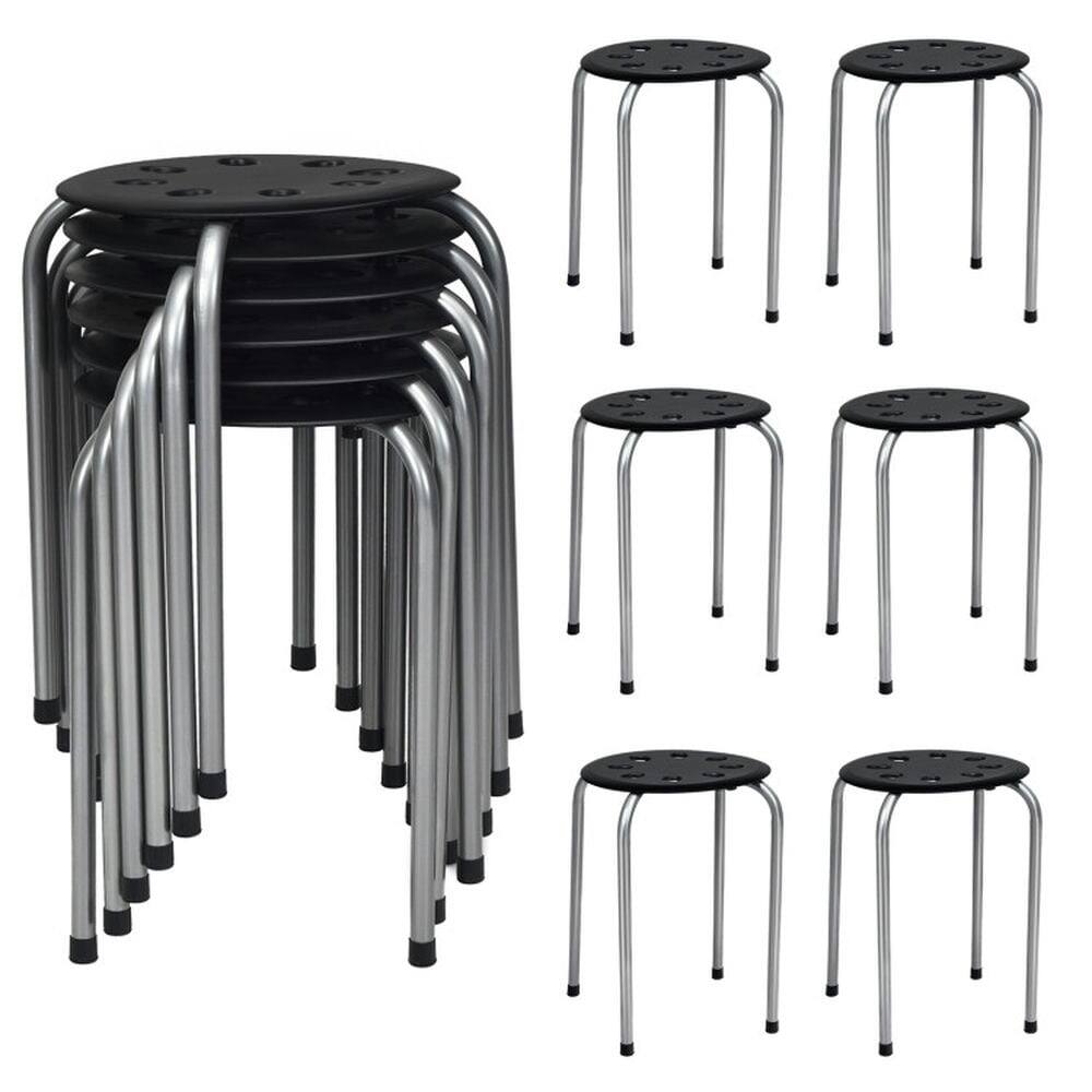 Front. Pefilos - Set of 6 Portable Plastic Stack Stools -Gray, Lounge Chair, Dining Room Chair for Kitchen, Dining, Bedroom, Living - Gray.