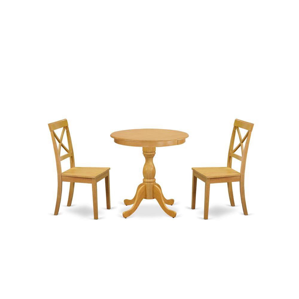 Left. East West Furniture - East West Furniture - ESBO3-OAK-W - 3-Pc Modern Dining Room Table Set - 2 Wood Dining Chairs and 1 Dining Room Table - Oak.
