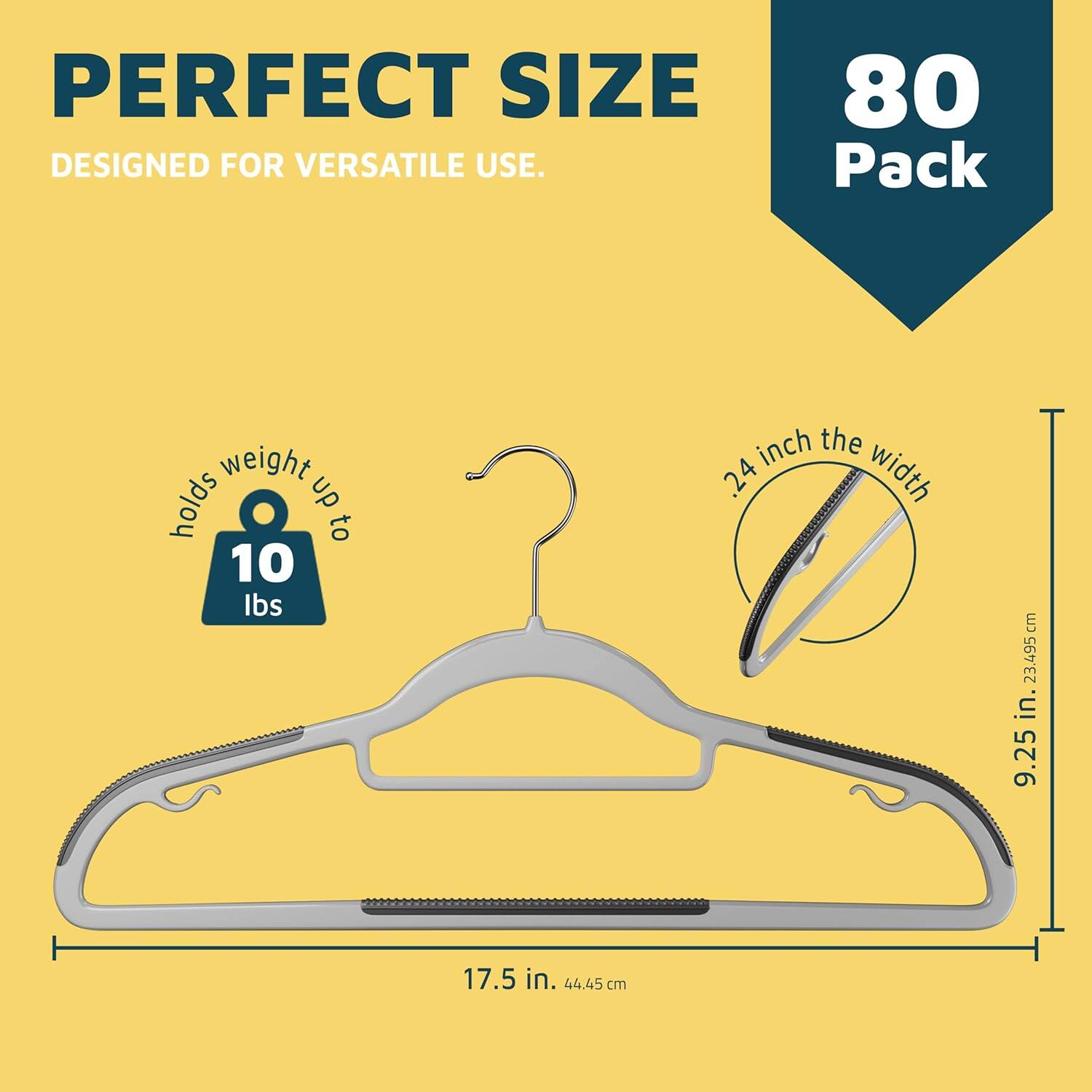 PERFECT SIZE DESIGNED FOR VERSATILE USE. 80 Pack. Holds weight up to 10 lbs. 24 inch the width 23.495 cm. 9.25 in. 17.5 in. 44.45 cm.