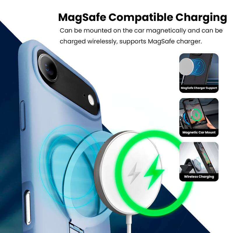 MagSafe Compatible Charging

Can be mounted on the car magnetically and can be charged wirelessly, supports MagSafe charger.

- MagSafe Charger Support
- Magnetic Car Mount
- Wireless Charging
