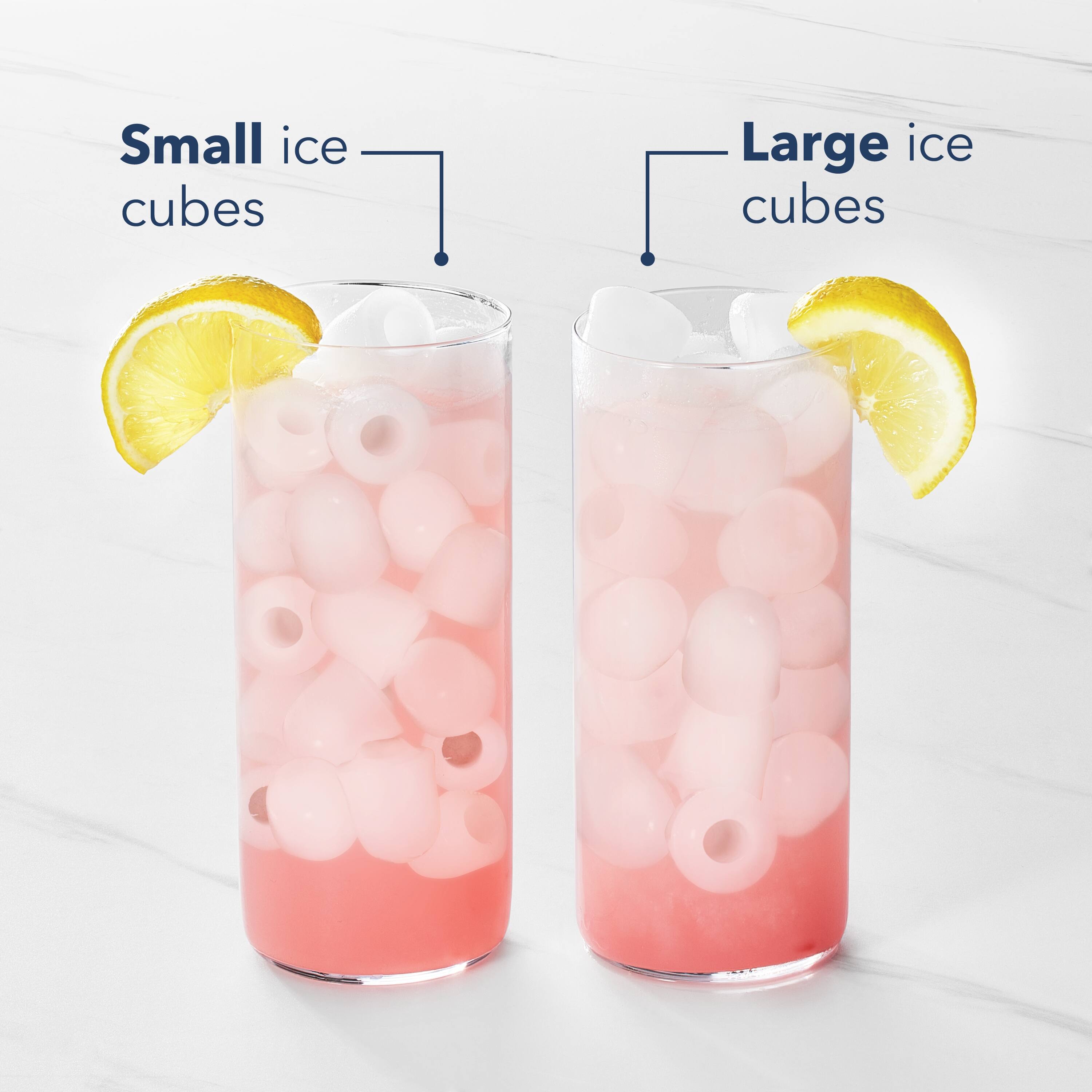 Small ice cubes Large ice cubes