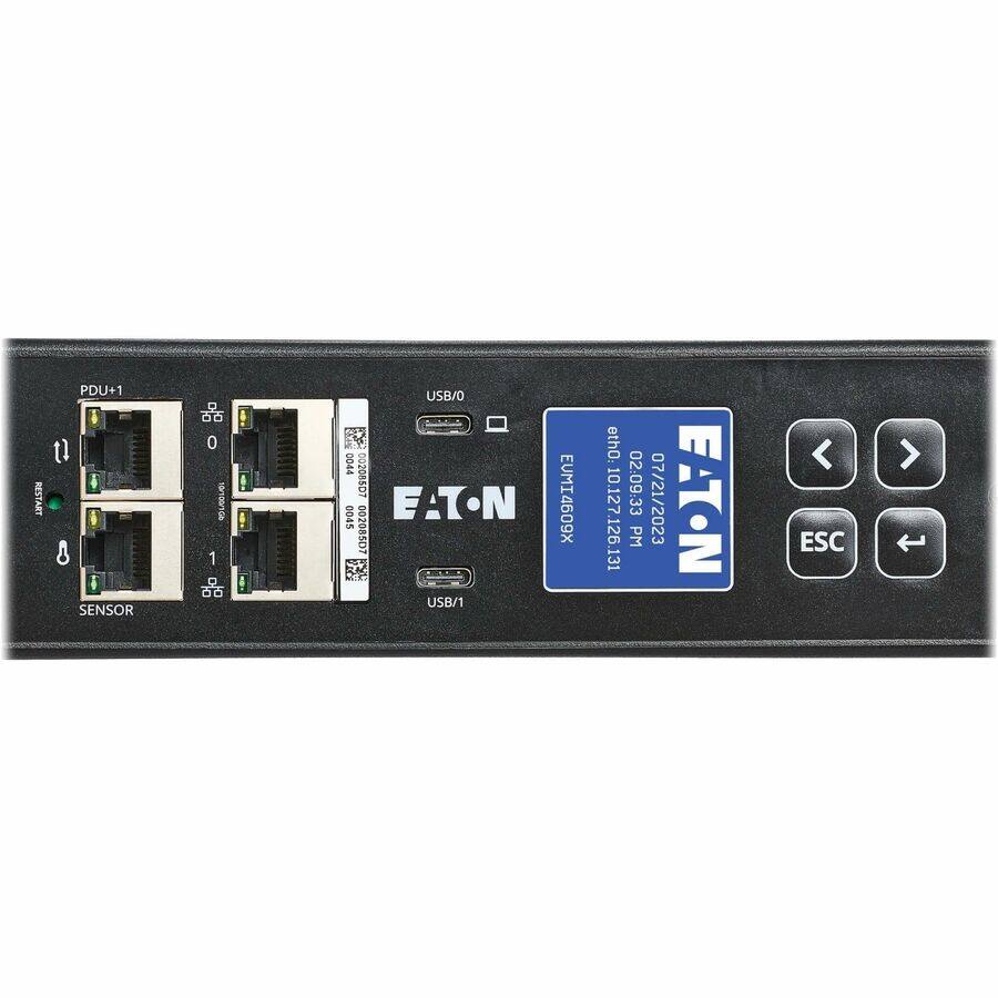 RESTART PDU+1 t 8 SENSOR 5 6 0 nan00nc 1 a USB/O : : 0044 00208607 0045 EATON 00208507 MN 5 USB/1 EUMI4609X eth0: 10.127.126.131 126.131 02-09:33 PM 07/21/2023 EATON < ESC >