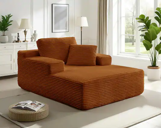 Front. Meqiodas - 67.5”Oversized Indoor Chaise Lounge, Sofa Bed, Living Room Sofa, Corduroy Upholstered Boneless Cloud Sofa, No Assembly - Brown.