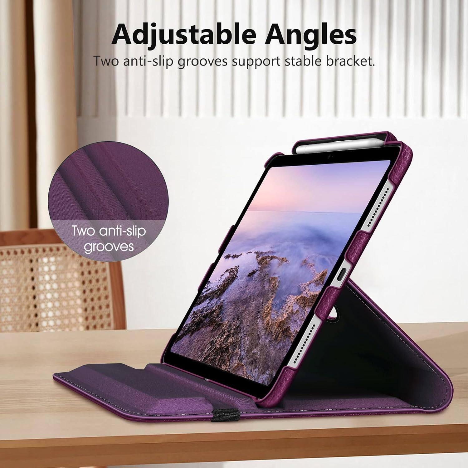Adjustable Angles  
Two anti-slip grooves support stable bracket.  
Two anti-slip grooves