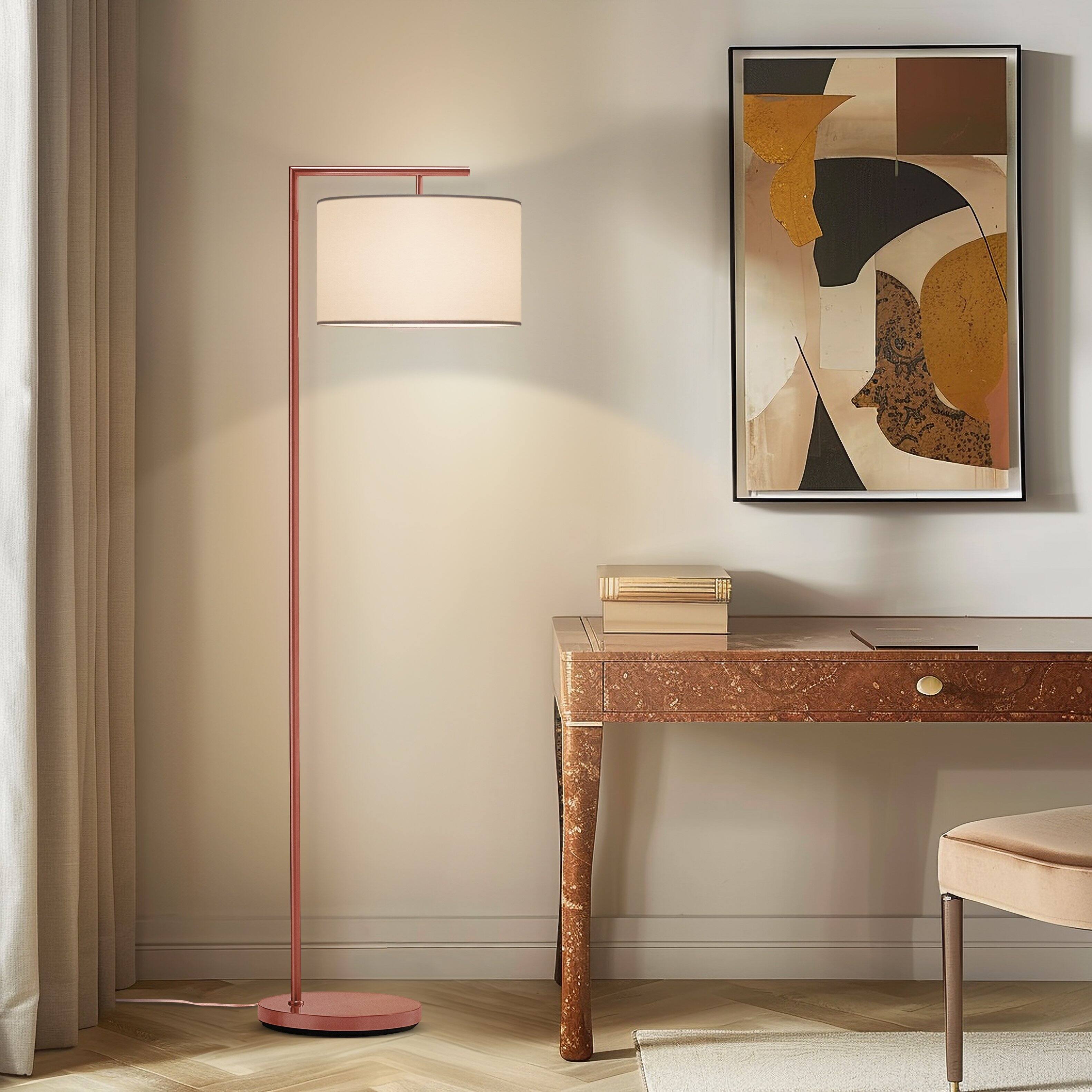 Alt View 6. Brightech - Montage Modern LED Midcentury Modern Arc Super Bright Floor Lamp with Ivory White Fabric Drum Shade - Glossy Rose Gold.