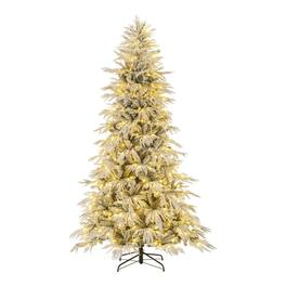 Resenkos - 8-Ft Pre-Lit Snow Flocked Artificial Christmas Tree - Warm LEDs, /White - Green