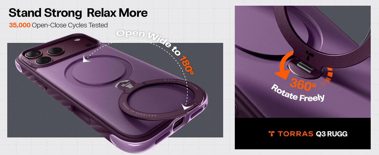 Stand Strong Relax More  
35,000 Open-Close Cycles Tested  
Open Wide to 180°  
Rotate 360° Freely  
TORRAS Q3 RUGG