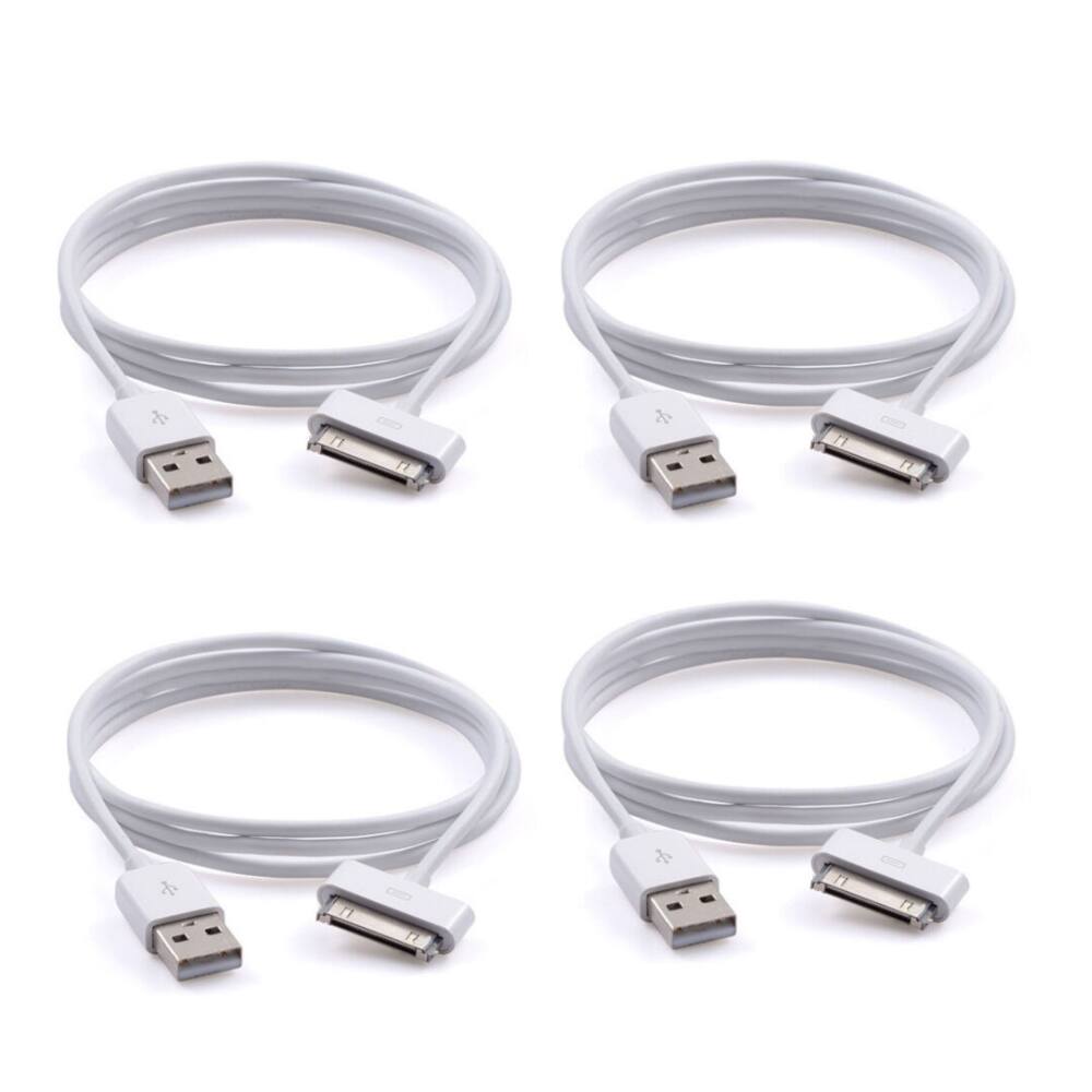 Front. Qixxronics - 4-PACK 6Ft 30-Pin USB Cable for iPhone 4 4S 3G 3GS USB Sync Cable Charging Cable, iPad 1 2 3, iPod Nano, iPod Touch - White.