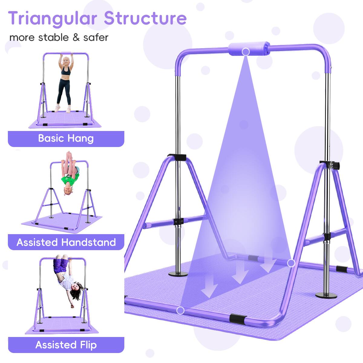 Triangular Structure more stable & safer  
Basic Hang  
Assisted Handstand  
Assisted Flip