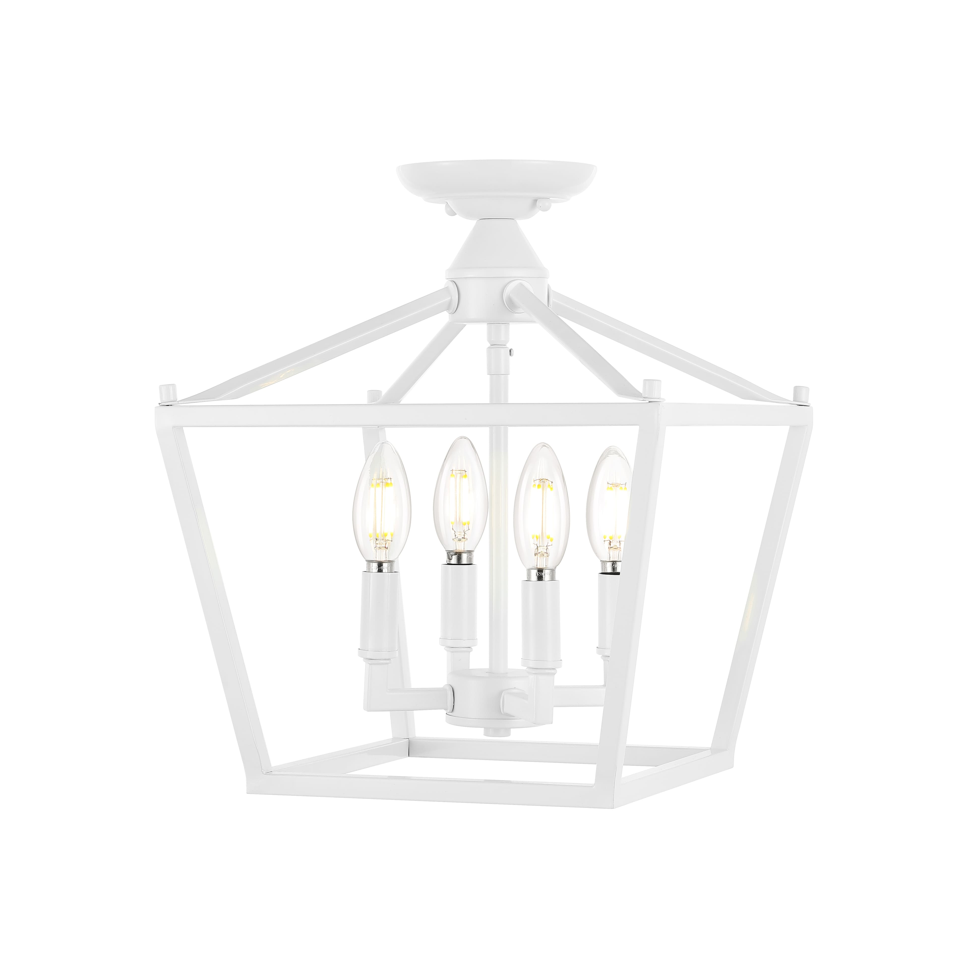 "Jonathan Y - Plains 12"" 4-Light Modern Farmhouse Metal Open-Frame Pagoda LED Semi Flush Mount Mini Lantern - White" price history on PriceWatchPro