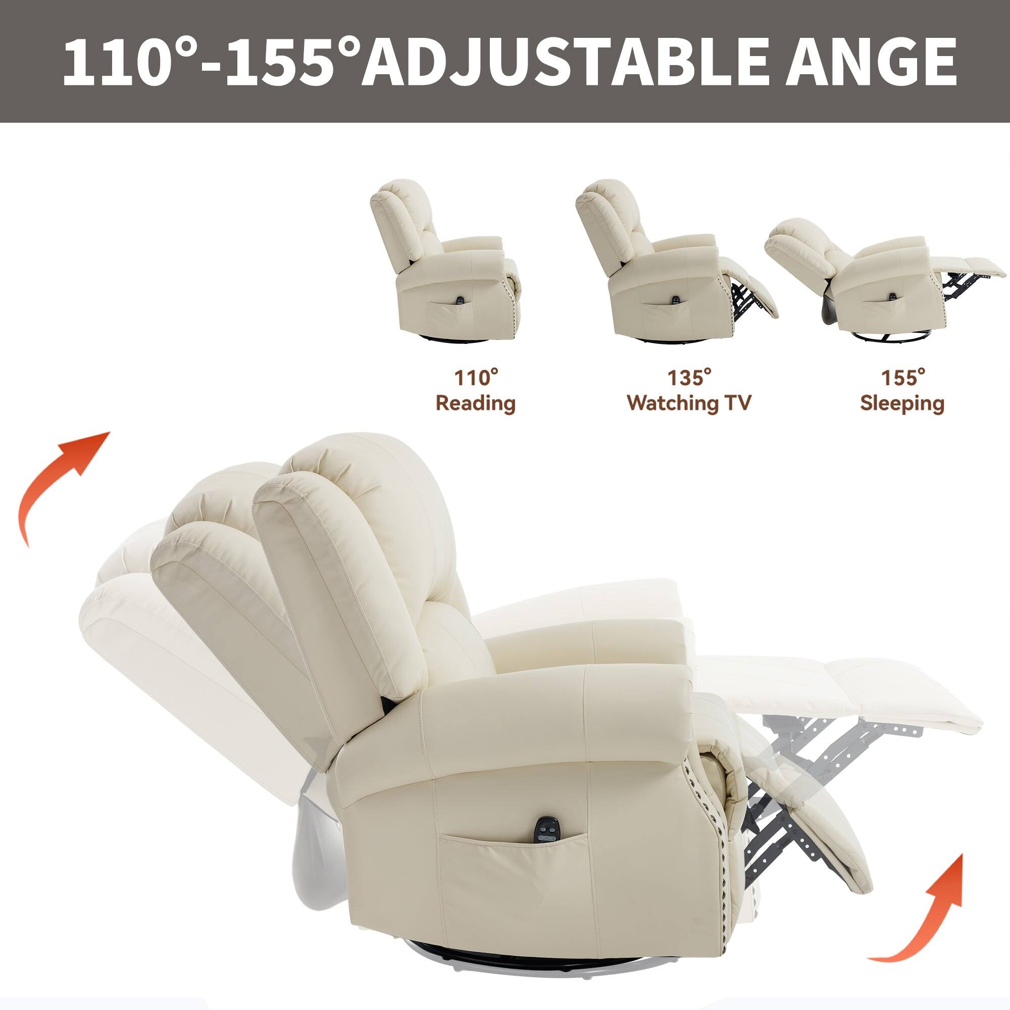 110°-155° Adjustable Angle

110° Reading  
135° Watching TV  
155° Sleeping