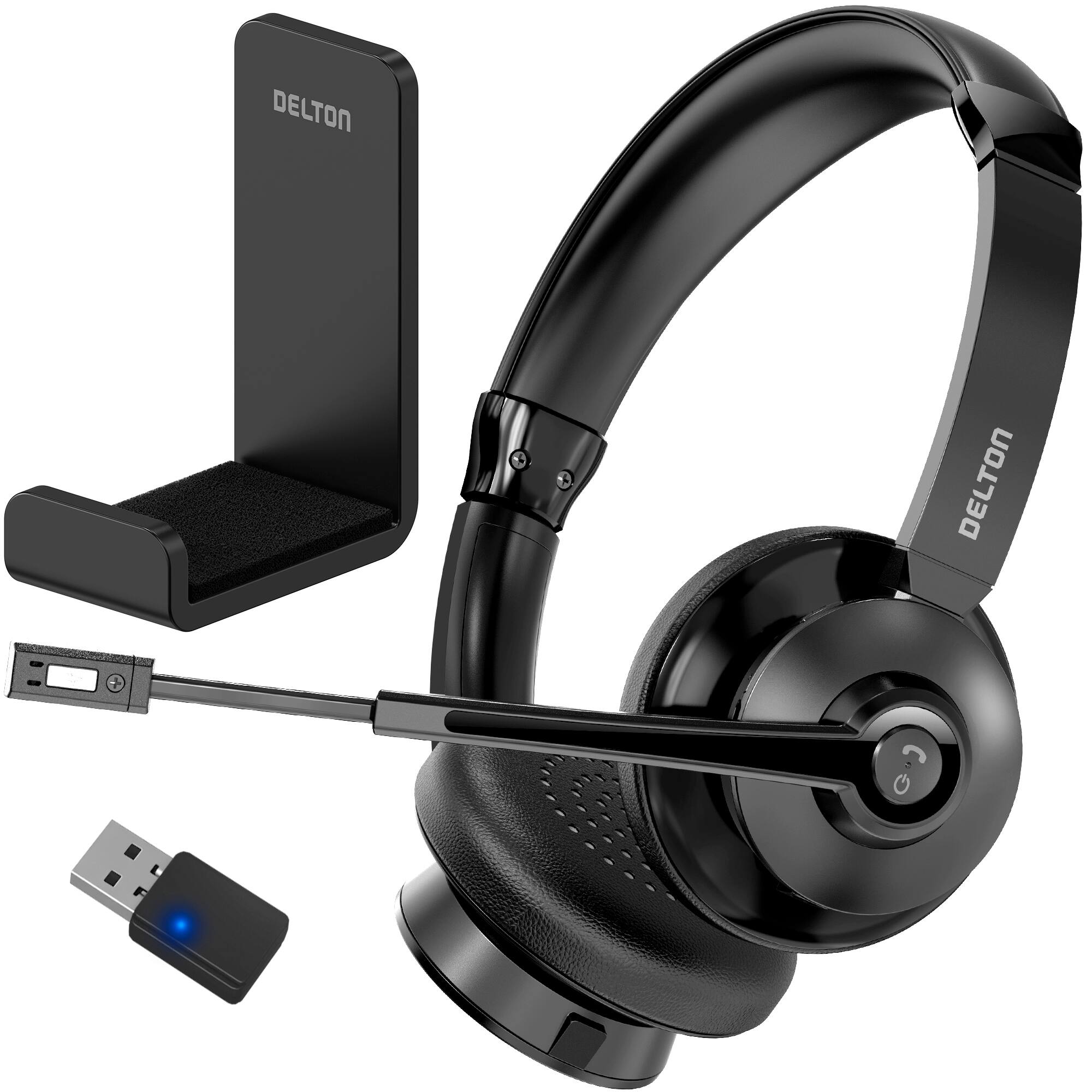 Delton - 30X Headset with USB Dongle & Storage Hook (DBTHEAD30XBTDLHSAS1) - Black