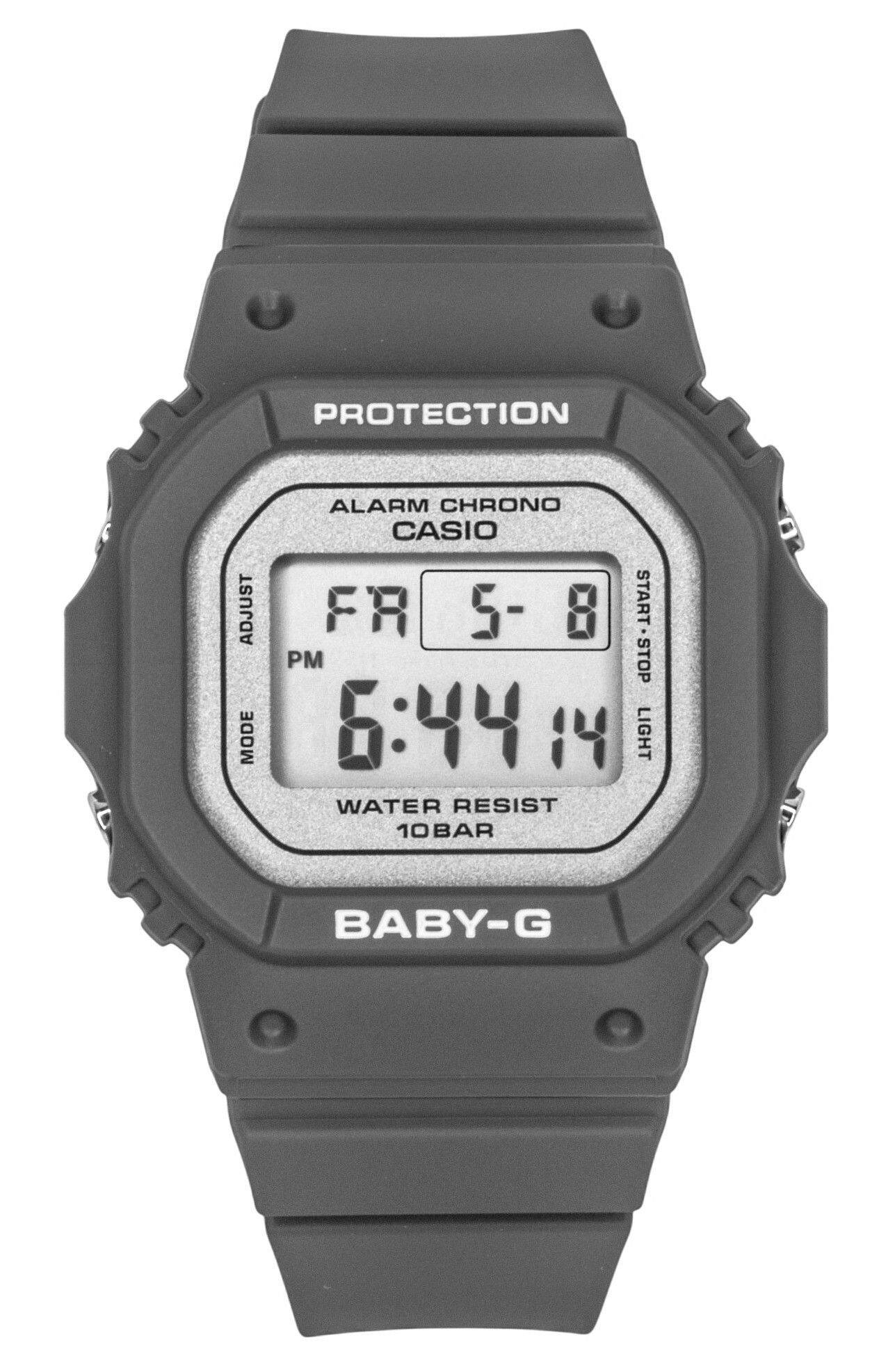 PROTECTION  
ALARM CHRONO  
CASIO  
FR 5-8  
6:44 14  
WATER RESIST 10BAR  
START.STOP LIGHT  
BABY-G