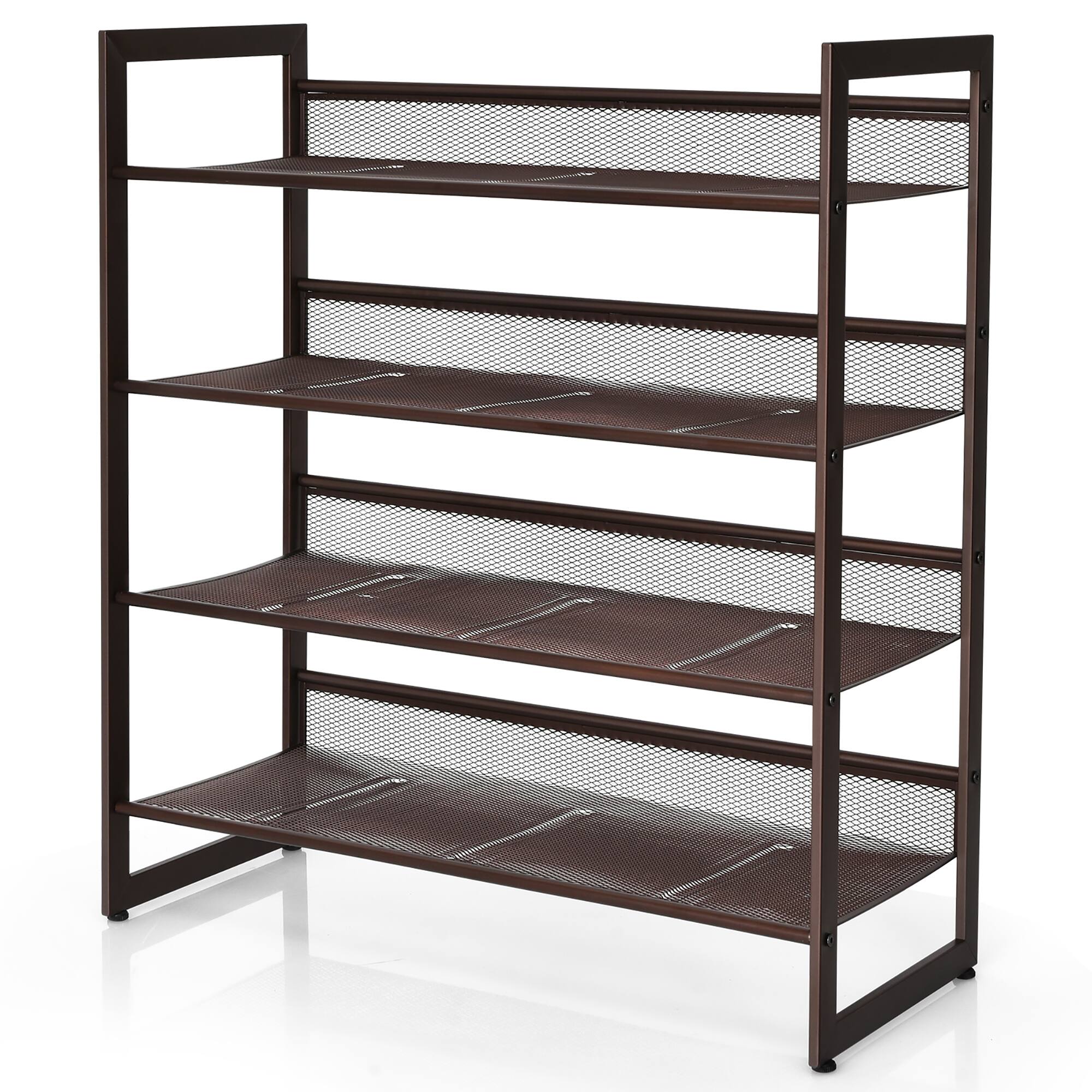 Alt View 19. Costway - 4-Tier Shoe Rack Adjustable to Flat Slant Shoe Organizer Holder Stand - Brown.