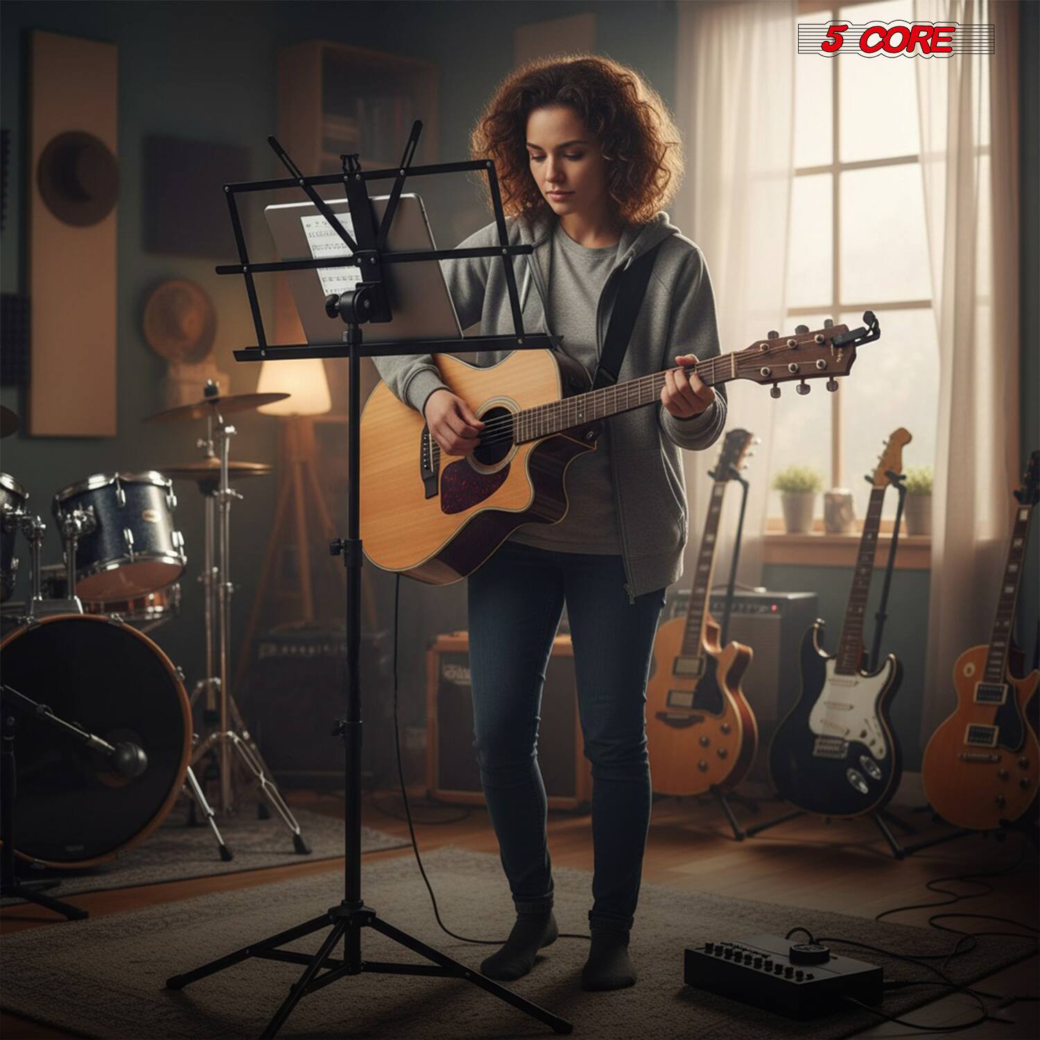 Alt View 5. 5 CORE - Music Stand Adjustable Desktop Book Stands Portable Sheet Holder All Metal Foldable Bookstand - Black.