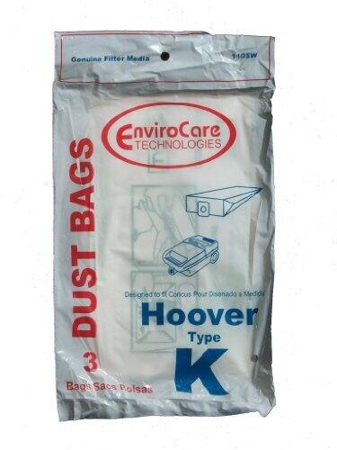 Genuine Filter Media  
EnviroCare TECHNOLOGIES  
DUST BAGS  
Designed to fit Hoover Type K  
3 Bags  
Sacs Bolsas