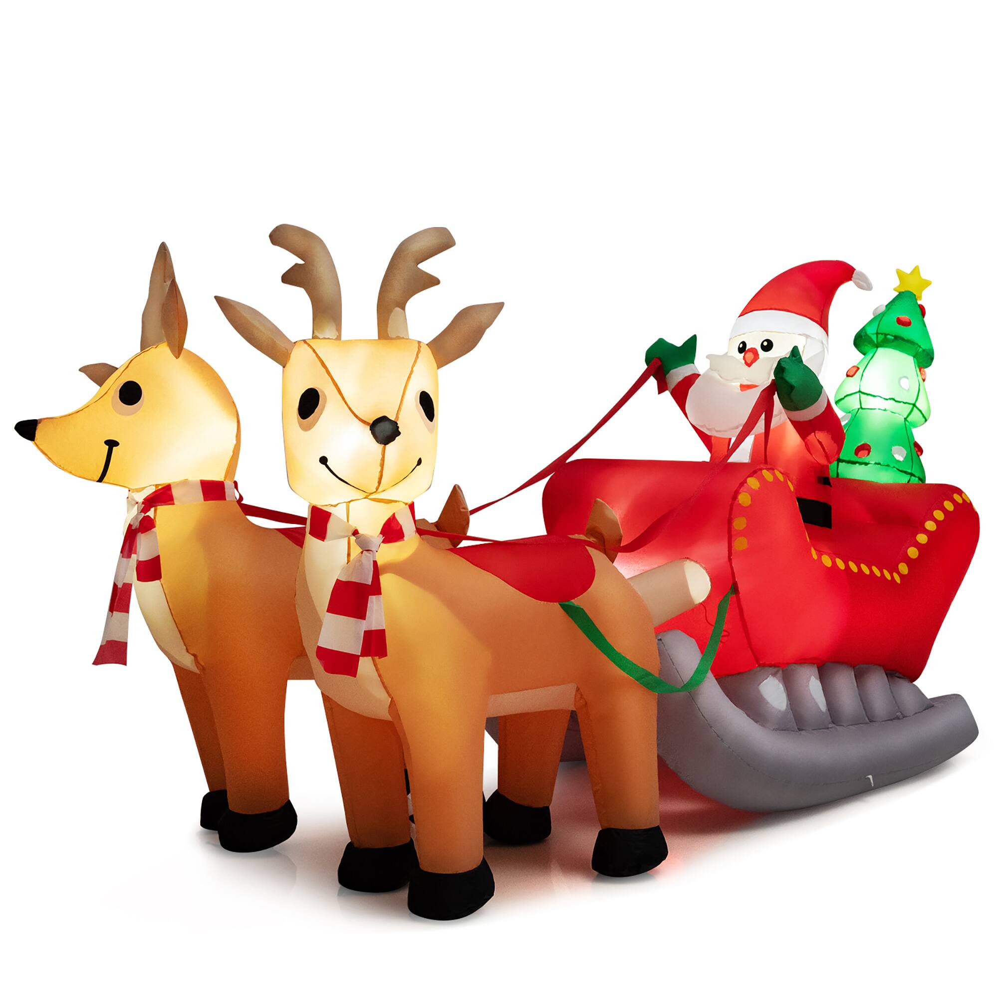 Alt View 11. Costway - 7.2 FT Inflatable Santa Claus Sleigh and Reindeer w/ LED Lights & Christmas Tree - Multicolor.