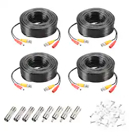 Unique Bargains - BNC Video Power Cable, 4 Sets, All-in-One CCTV Camera Extension Cord - Black