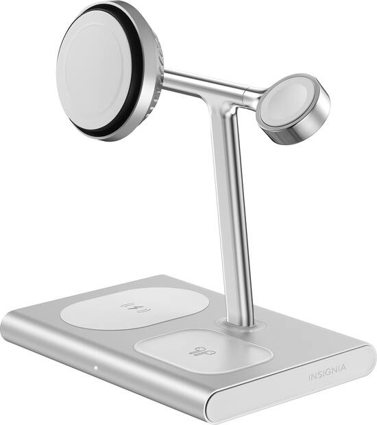 Insignia 4 in 1 15W Qi2 Certified Fast Charge Wireless Charging Stand for iPhone Apple Watch AirPods Qi Devices Silver NS MQ341S25 Best Buy