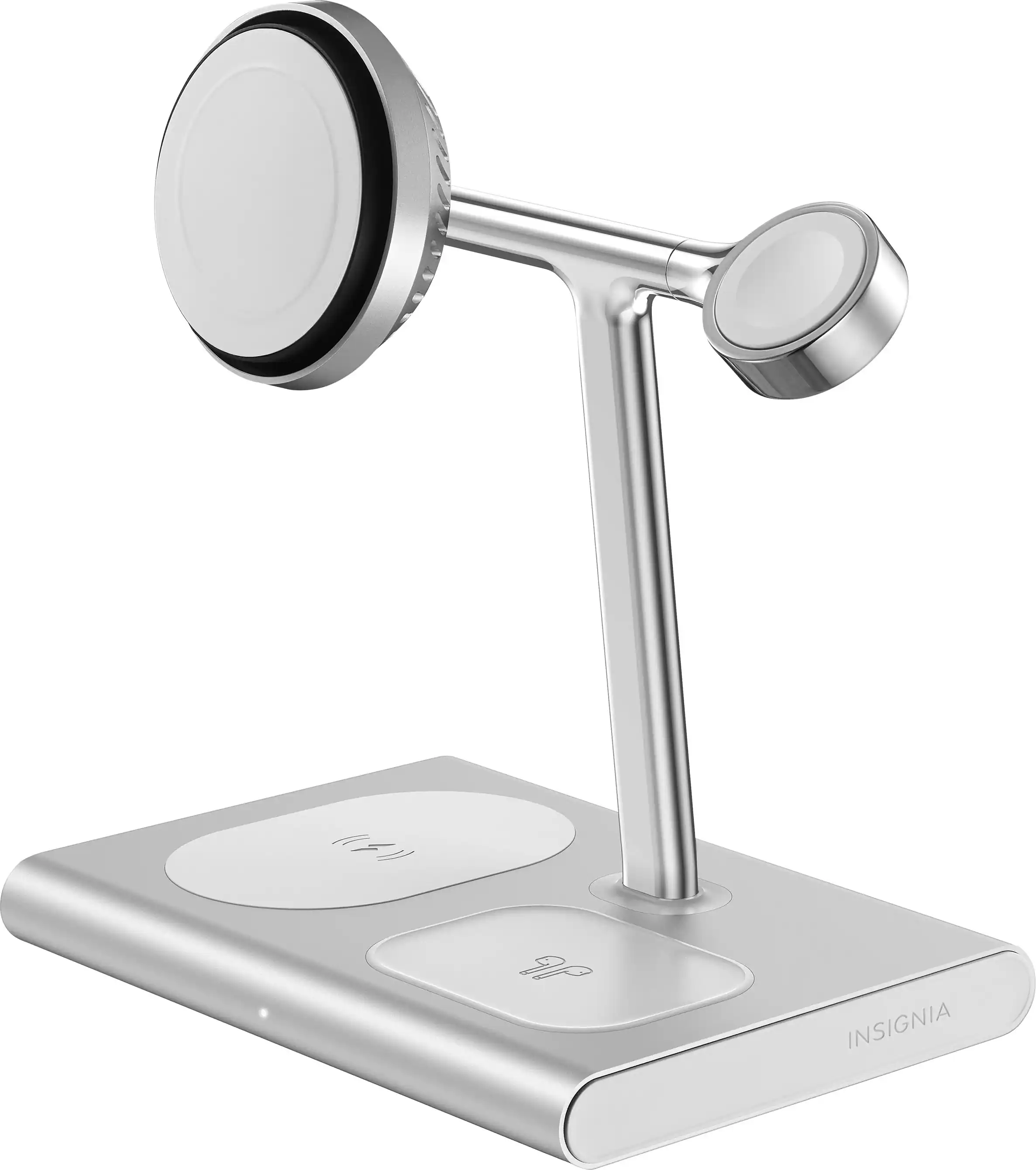 Insignia™ - 4-in-1 15W Qi2 Certified Fast Charge Wireless Charging Stand for iPhone, Apple Watch, AirPods & Qi Devices - Silver
