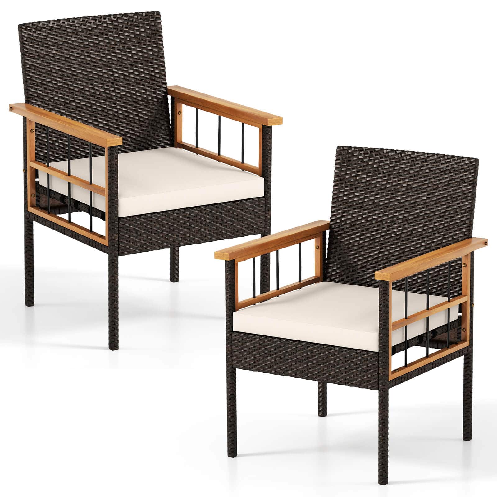 Costway - 2PCS Patio Dining Chairs with Removable Padded Cushion, Acacia Wood Armrests - Natural,Mix Brown price history on PriceWatchPro