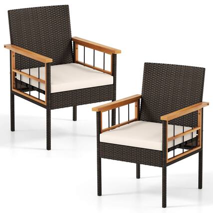 Front. Costway - Costway 2PCS Patio Dining Chairs with Removable Padded Cushion, Acacia Wood Armrests - Natural,Mix Brown.