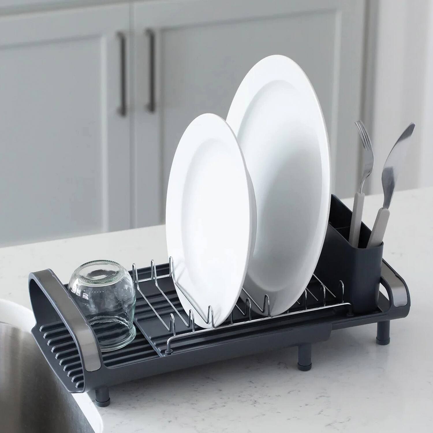 Back. Better Houseware - Compact Expanding Dish Rack - Gray.