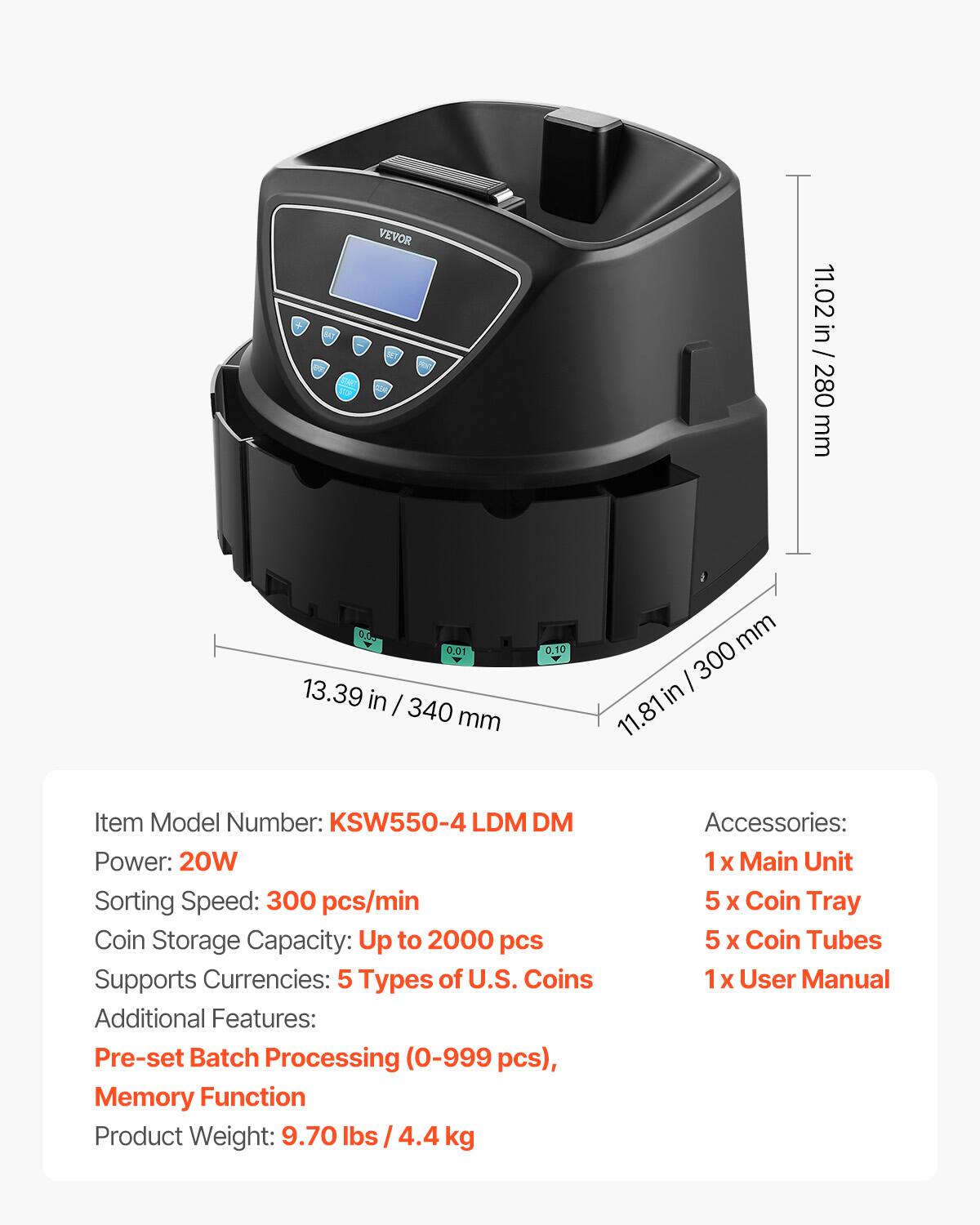 USD Coin Sorter, Coin Counter Machine for 5 Kinds of USD Coins