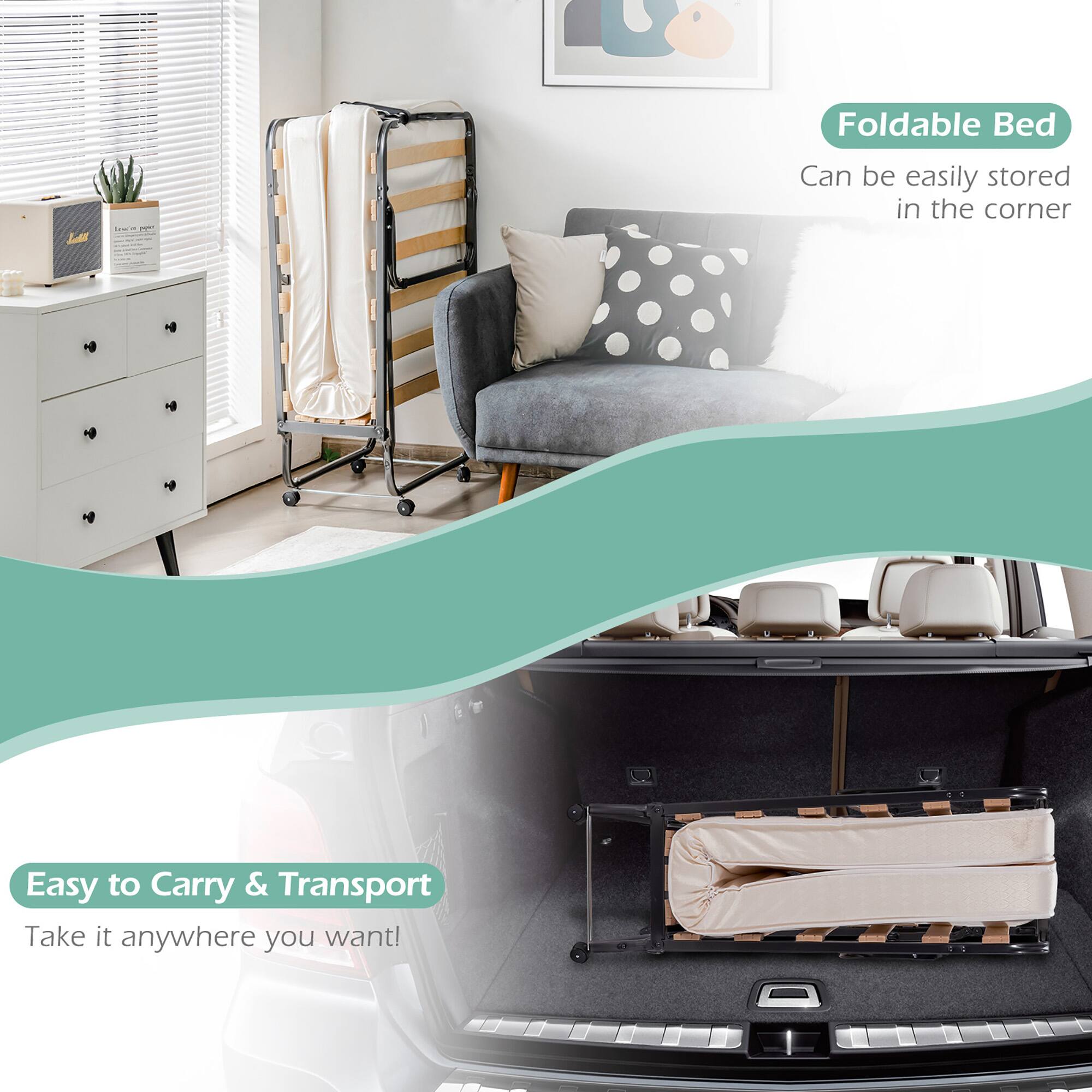Foldable Bed  
Can be easily stored in the corner  

Easy to Carry & Transport  
Take it anywhere you want!
