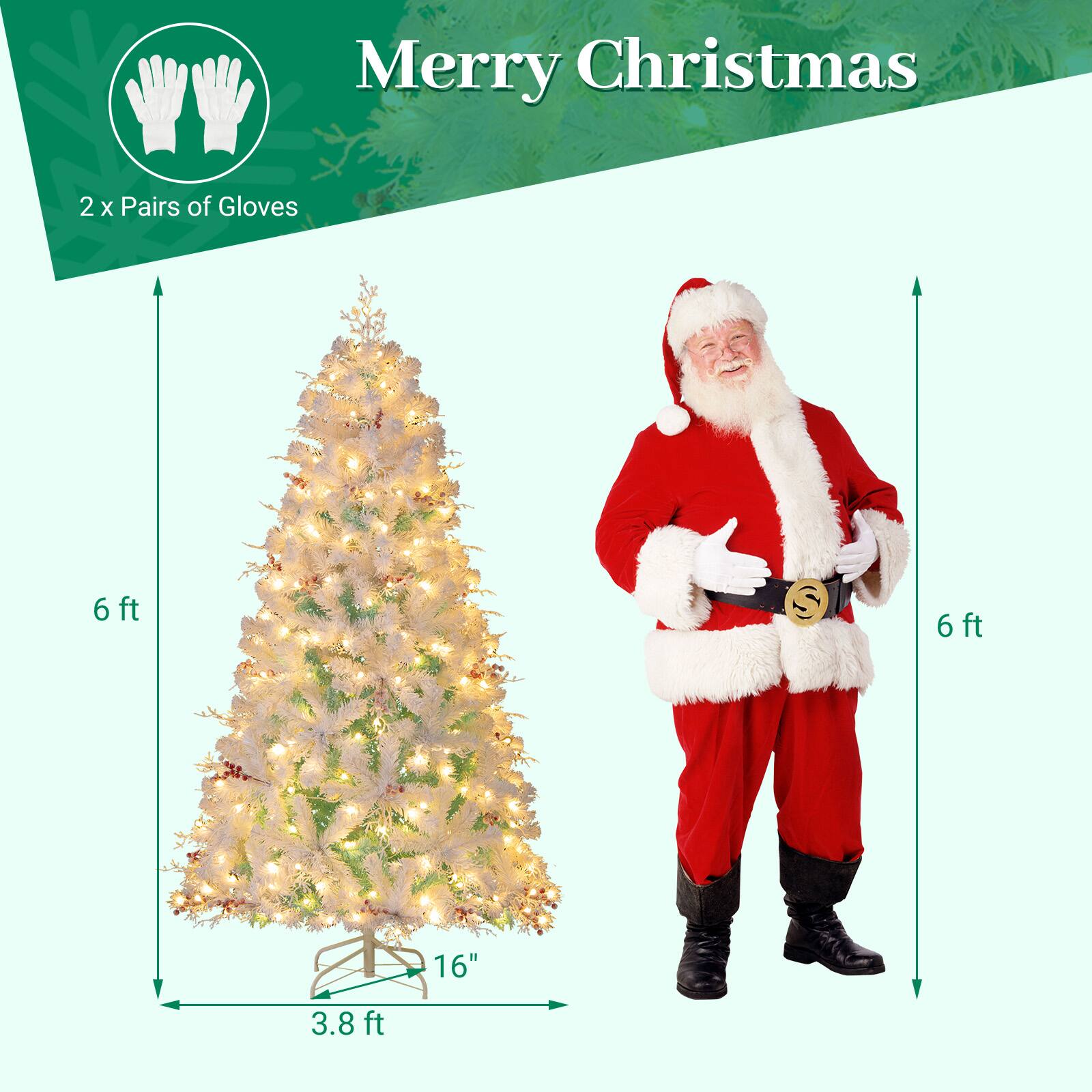 Merry Christmas  
2 x Pairs of Gloves  
6 ft  
3.8 ft  
16"  
6 ft