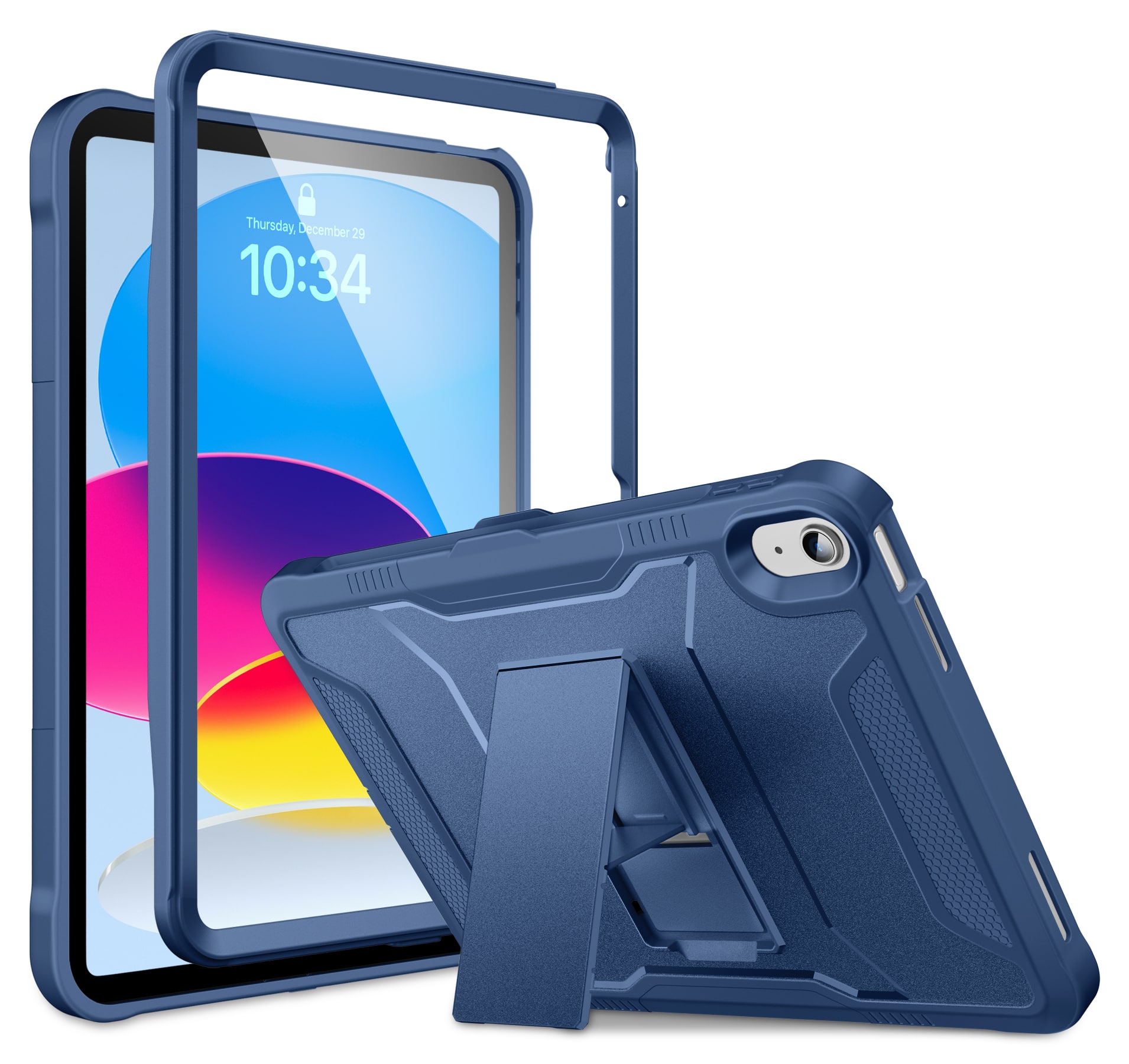 VIKESI - Protective Case for iPad (A16) 11–inch & iPad 10th Gen 10.9 –inch – Shockproof Design with Built-in Screen Guard - Navy Blue