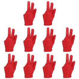 Unique Bargains - Three Fingers Pool Gloves, Billiards Left Hand Cue Sport Gloves 10pcs - Fits Women Men Billiard Shooter Carom Snooker - Red