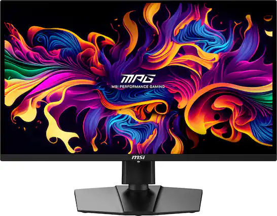 Front. MSI - MPG271QRXQDOLED 27" Quantum Dot OLED QHD 360Hz 0.03ms FreeSyncPremium Monitor with HDR400 (DisplayPort, HDMI, USB) - Black.