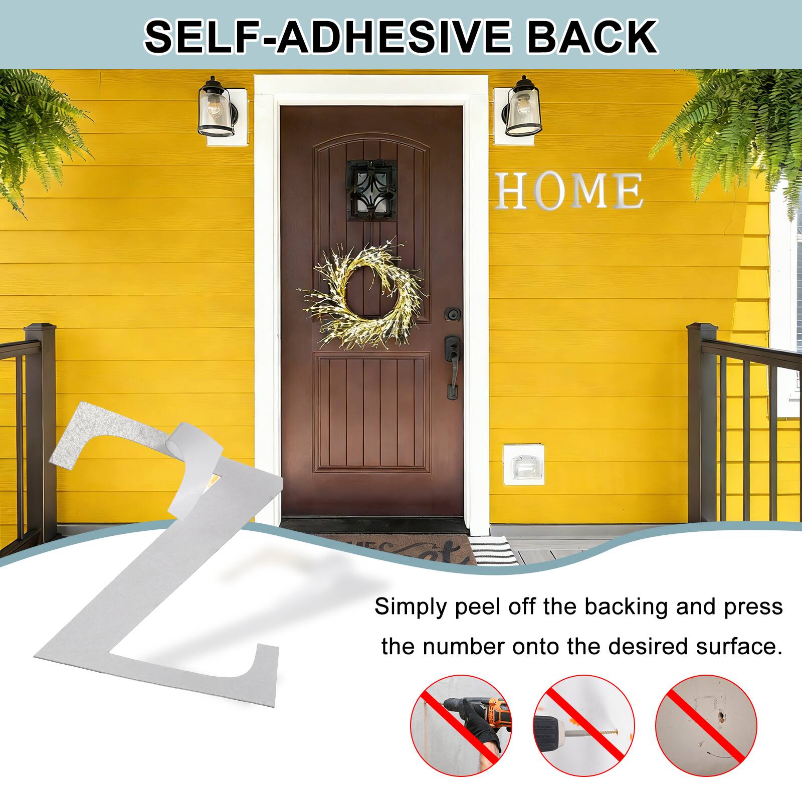 SELF-ADHESIVE BACK

HOME

Simply peel off the backing and press the number onto the desired surface.
