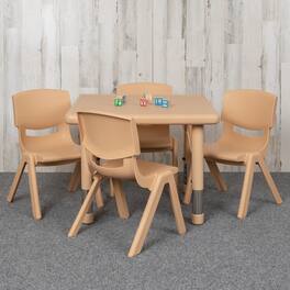 Emma + Oliver - 24" Square Plastic Height Adjustable Activity Table Set with 4 Chairs - Natural