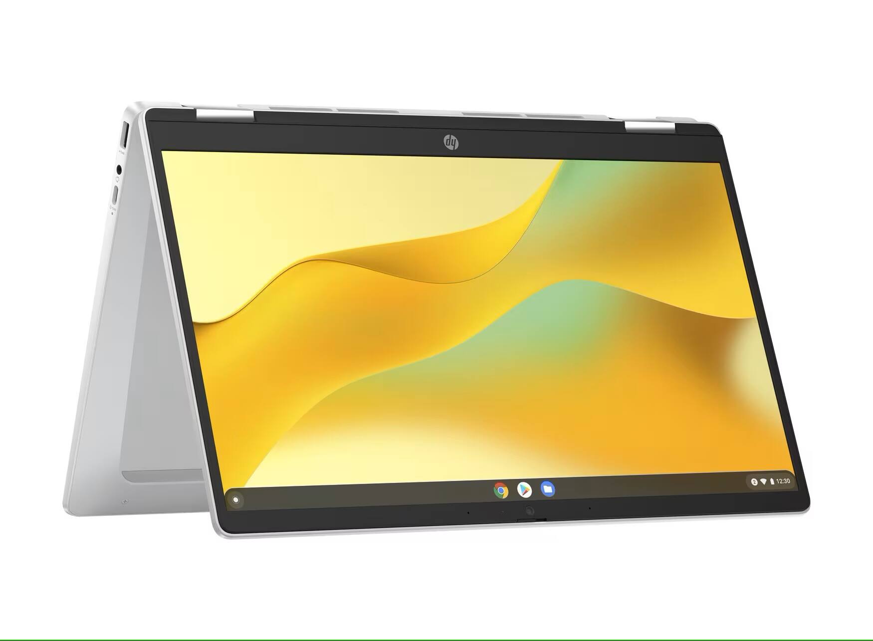Alt View 3. HP - Chromebook x360 14b-cd0008ca 14" Touch Intel Processor N100 0.7 GHz up to 3.4 GHz 4GB RAM 128GB UFS Chrome OS - Silver.