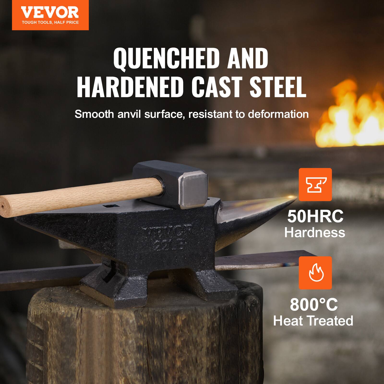 VEVOR Single Horn Anvil, 22Lbs Cast Steel Anvil, High Hardness Rugged ...