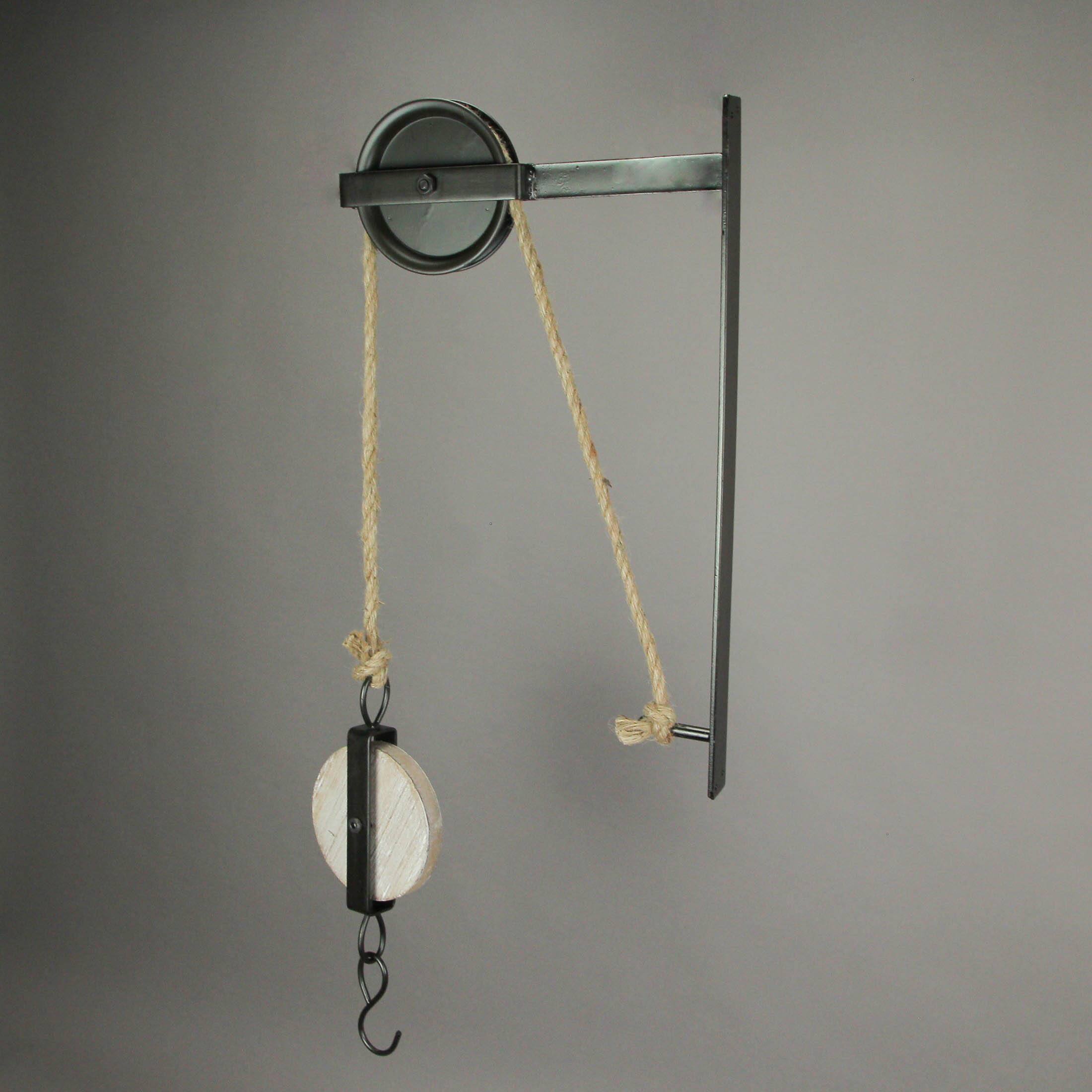 Alt View 4. Zeckos - Rustic Vintage Style Metal and Wood Pulley and Hook Wall Hanging - Black.
