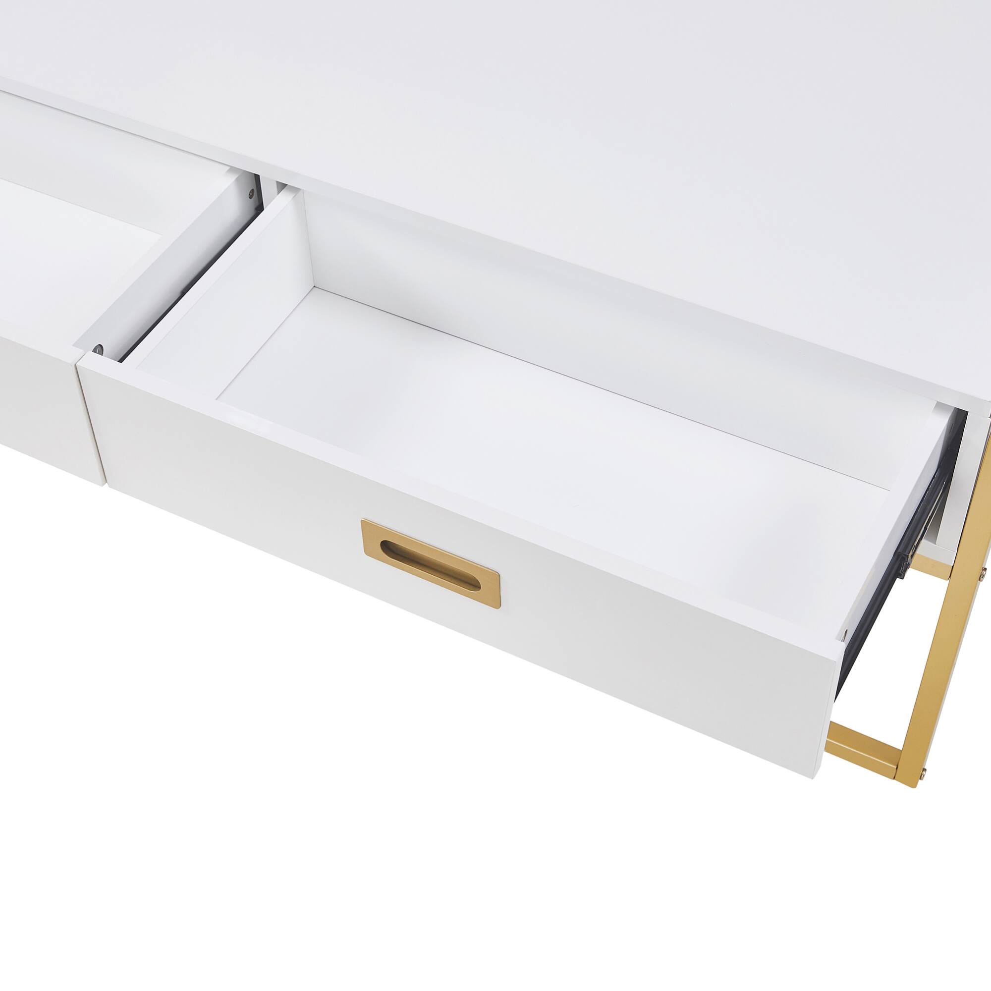 Alt View 8. GOODSILO - Modern Rectangular Coffee Table with Drawers and Metallic Base - White+Gold.