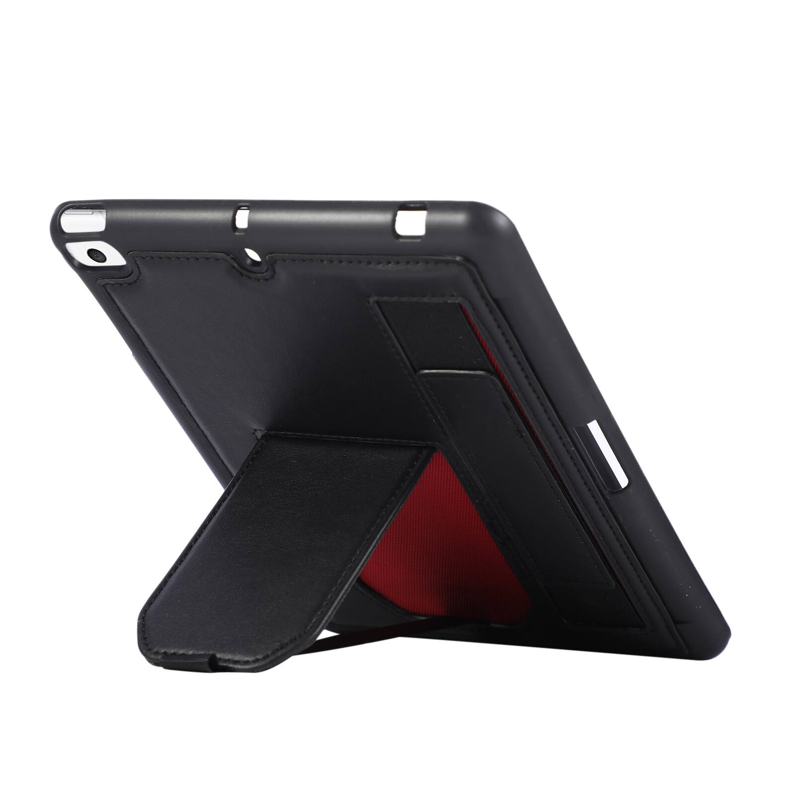 Angle. Dteck - Shockproof Case for Apple iPad mini (5th Generation) 2019 with Hand Strap and Kickstand, PU Leather TPU Protective Cover - Black.