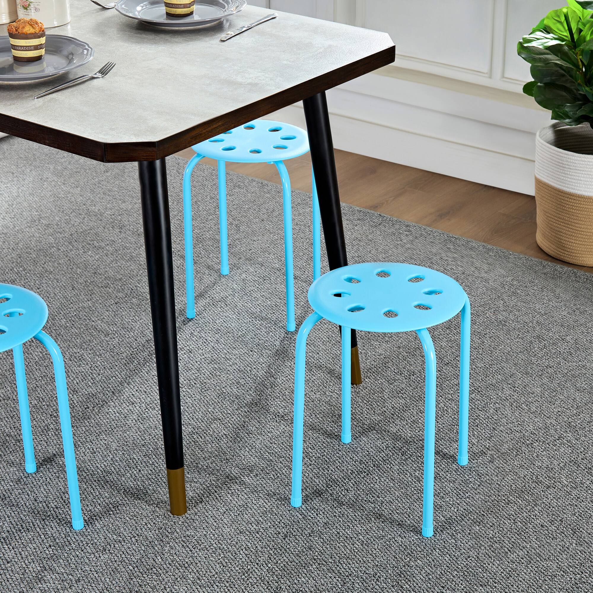 Left. Vecelo - 6Pcs Commercial Stackable Stools - 265 lb Weight Capacity, Multi-Color Lightweight Stools for Classroom/Office - Blue.