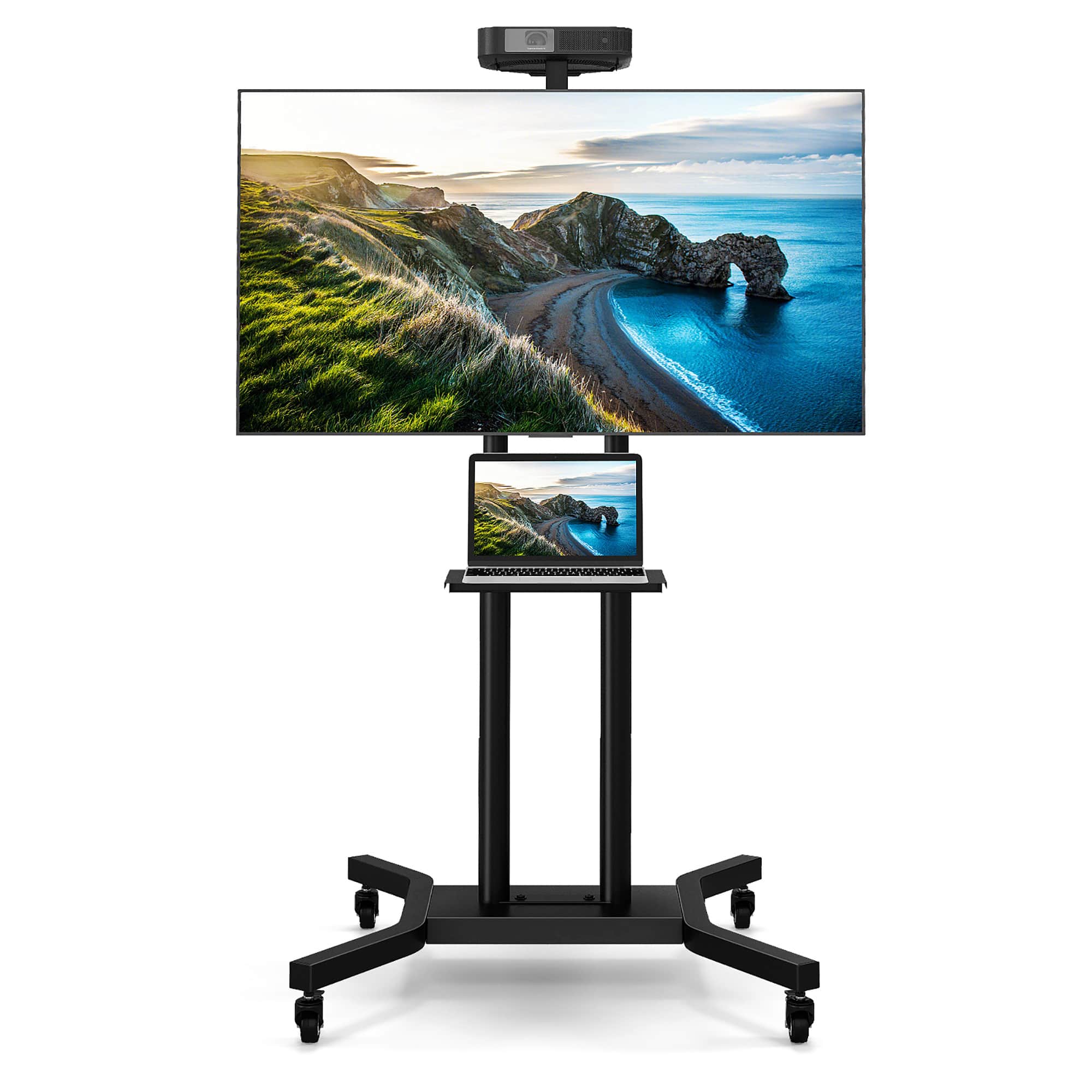 Gymax - Mobile TV Stand for 32-70 inch Flat or Curved TVs up to 110 lbs w/AV Shelf - Black