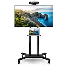 Front. Gymax - Gymax Mobile TV Stand for 32-70 inch Flat or Curved TVs up to 110 lbs w/AV Shelf - Black.