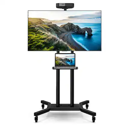 Front. Gymax - Gymax Mobile TV Stand for 32-70 inch Flat or Curved TVs up to 110 lbs w/AV Shelf - Black.