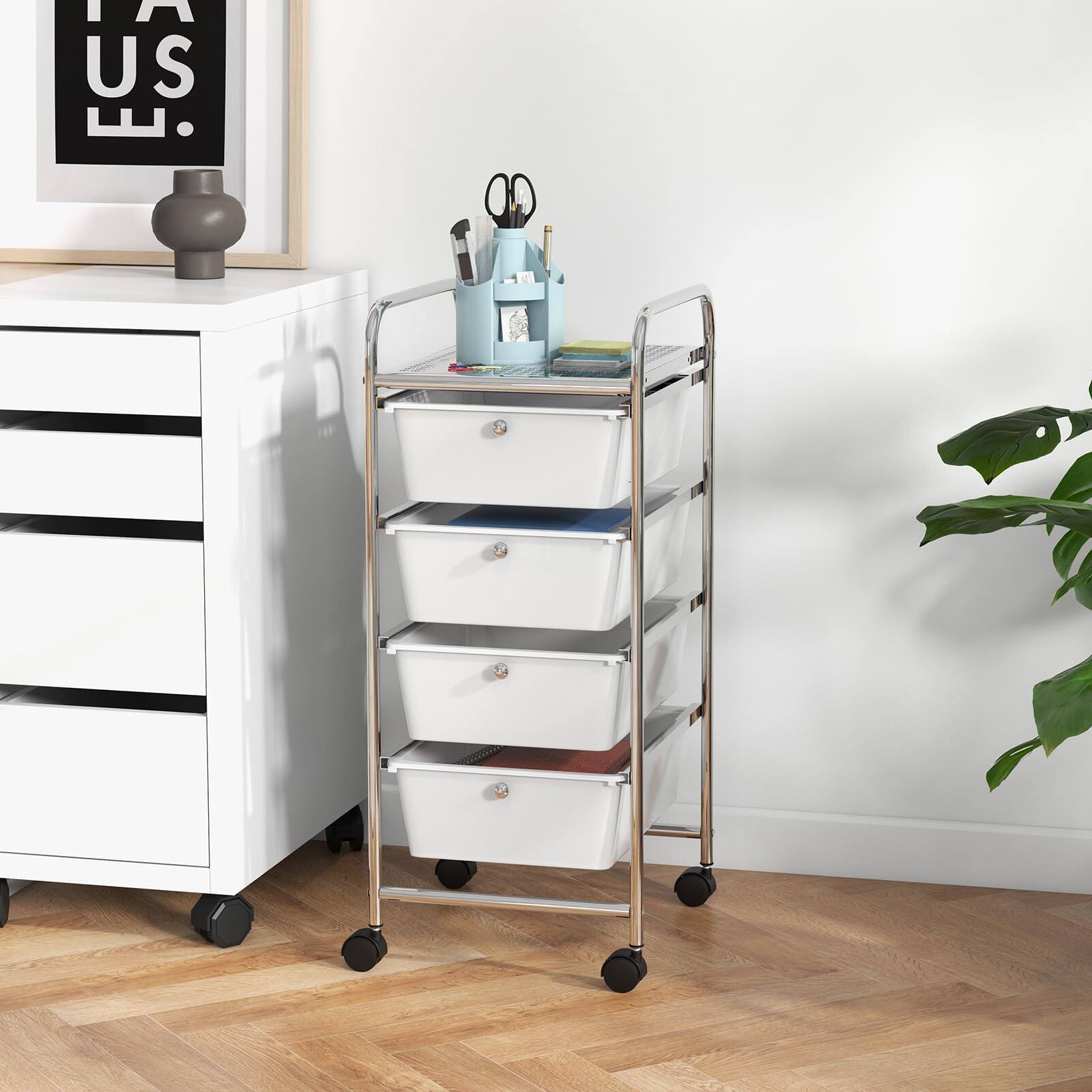 Alt View 1. Ecooso - 4-Drawer Rolling Bin Storage Cart with Plastic Drawers, Mobile Organizer for Craft Supplies and Home Storage - White.