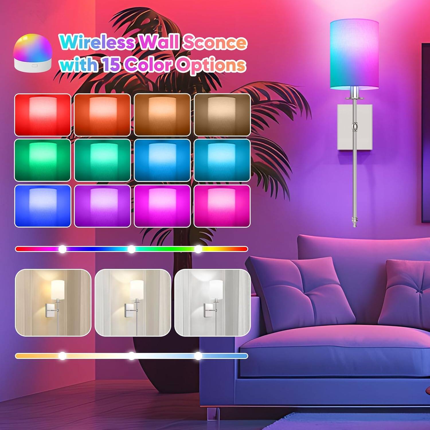 Wireless Wall Sconce with 15 Color Options