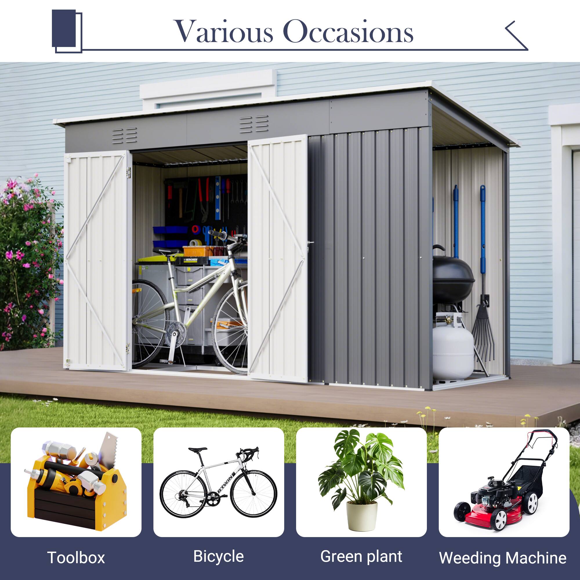 Various Occasions

- Toolbox
- Bicycle
- Green plant
- Weeding Machine
