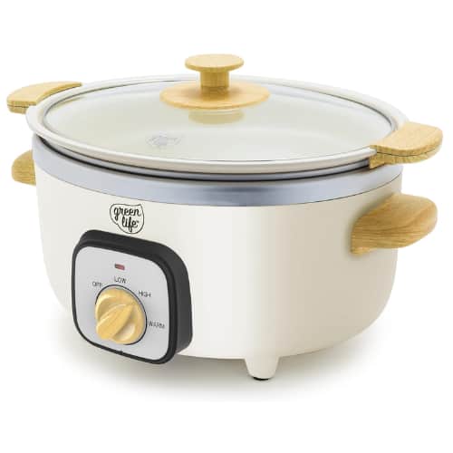 GreenLife - 3.5QT Slow Cooker, PFAS-Free Ceramic Nonstick Removable Bowl, Programmable, Keep Warm - Cream