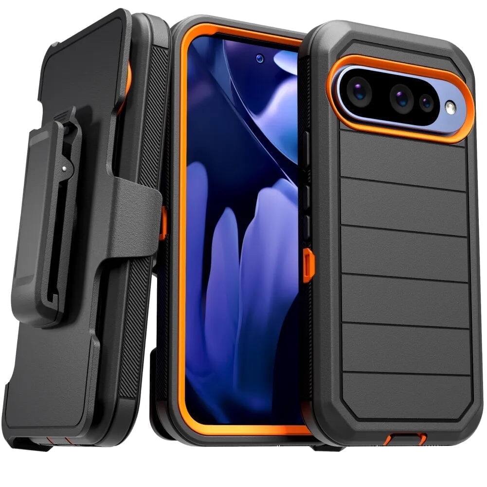 Front. RomeTech - Defender Case for Google Pixel 10 - Black / Orange - Black / Orange.