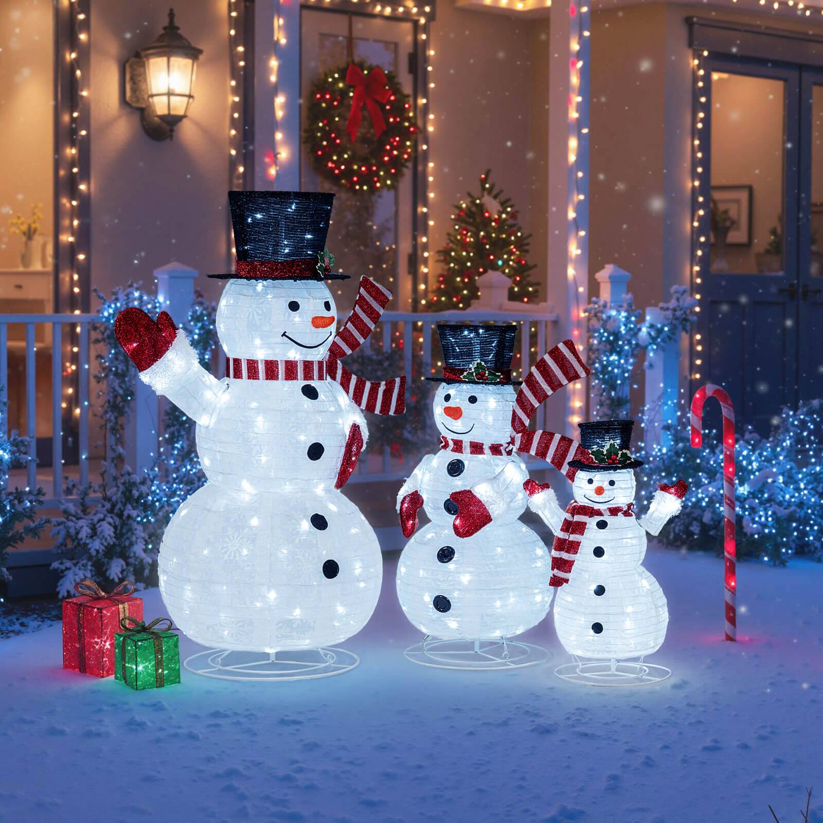 Alt View 4. Costway - Costway 3PCS Pre-Lit 3D Snowman Set with 270 LED Lights for Home Lawn Yard Garden Plug in - Multicolor.